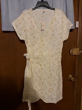 Floral Wrap Mini Dress in Cream with Orange Accents